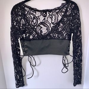 SHEIN black lace up sides mesh  top